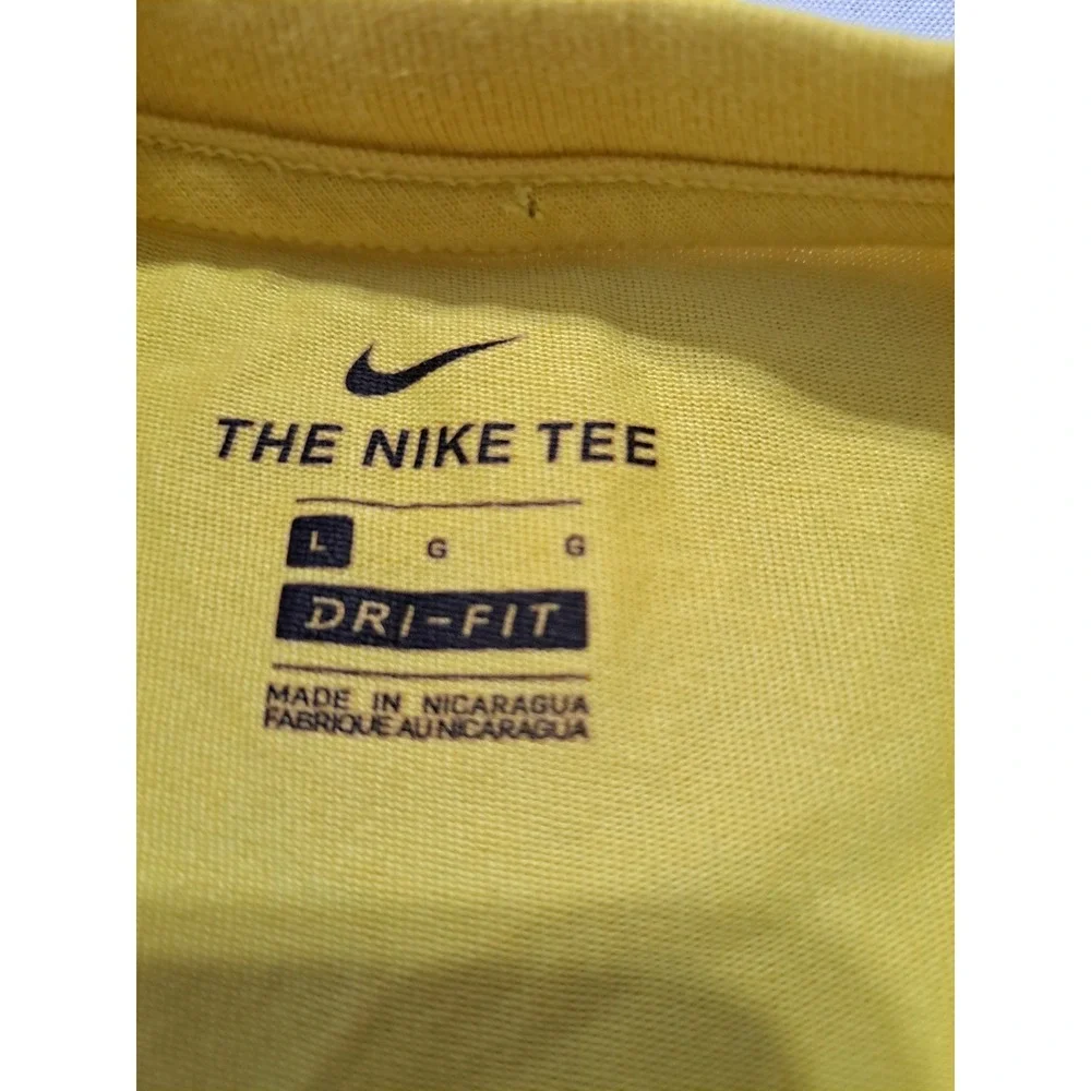 Nike Dri-FIT Womens Yellow Pink Graphic Logo Performance T-Shirt Large L